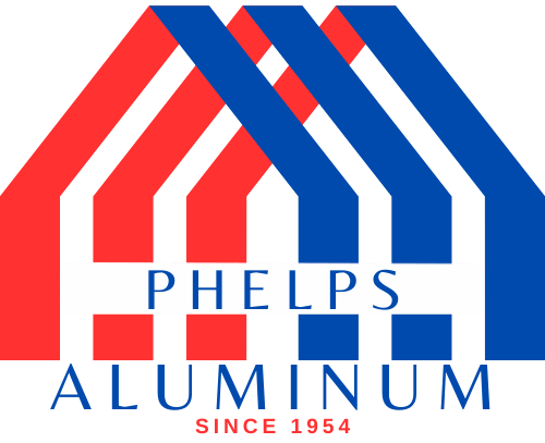A red white and blue logo for phels aluminum - DeLand, FL - Phelps Aluminum & Supply LLC