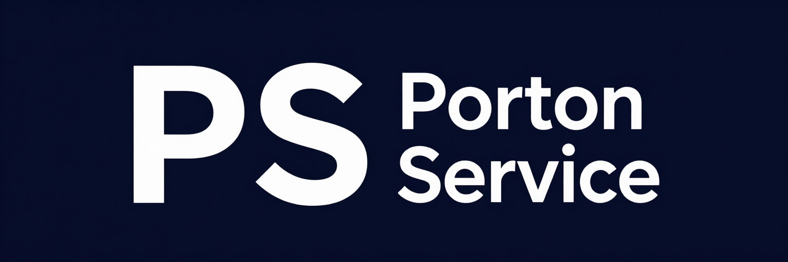 Logotipo de PS Porton Service sobre fondo azul oscuro