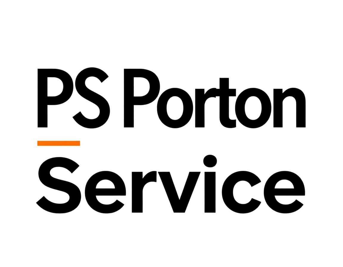 Logotipo de PS Porton Service en texto negro con una línea naranja corta sobre fondo blanco.