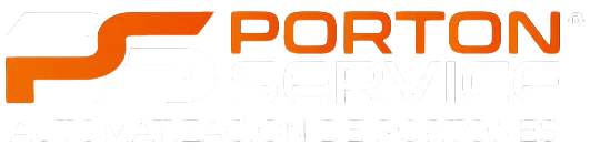 Logotipo de Porton en color naranja con un icono de una “P” estilizada sobre un fondo blanco.