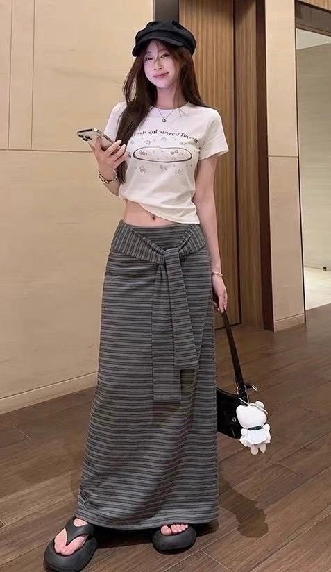 260916綁帶條紋半身裙