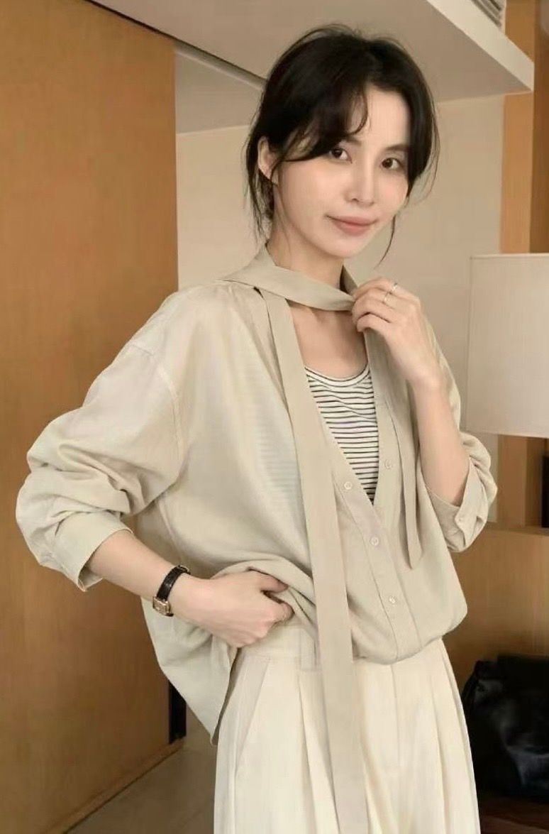 260917條紋假兩件上衣（附領巾）