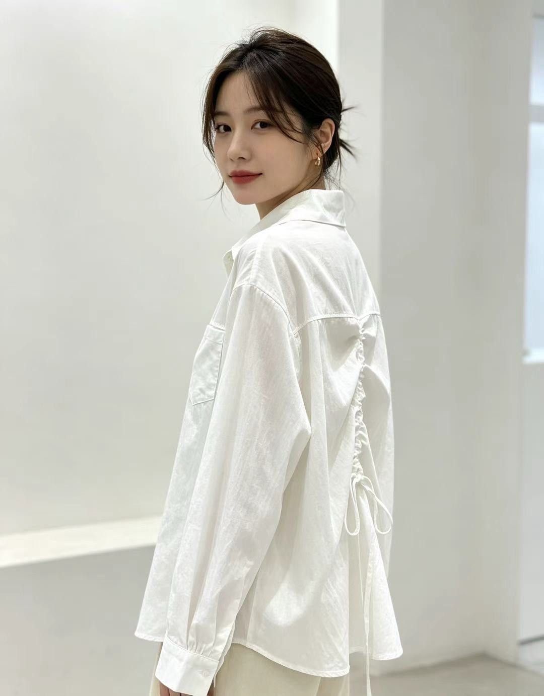 260918棉麻雪紡後抽繩襯衫