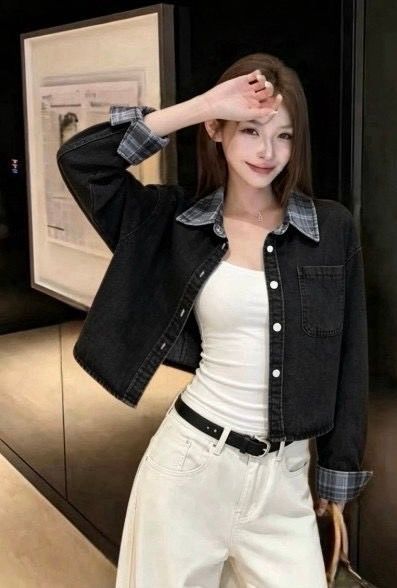 260918水洗牛仔格紋領襯衫