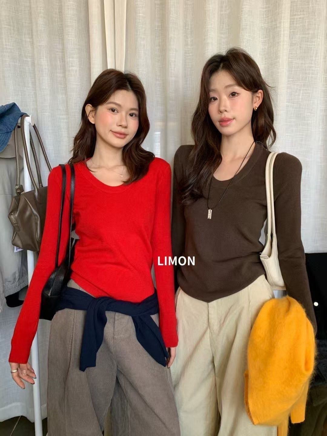 260919正版檸檬綠茶U領顯瘦內搭 單穿百搭針織衫