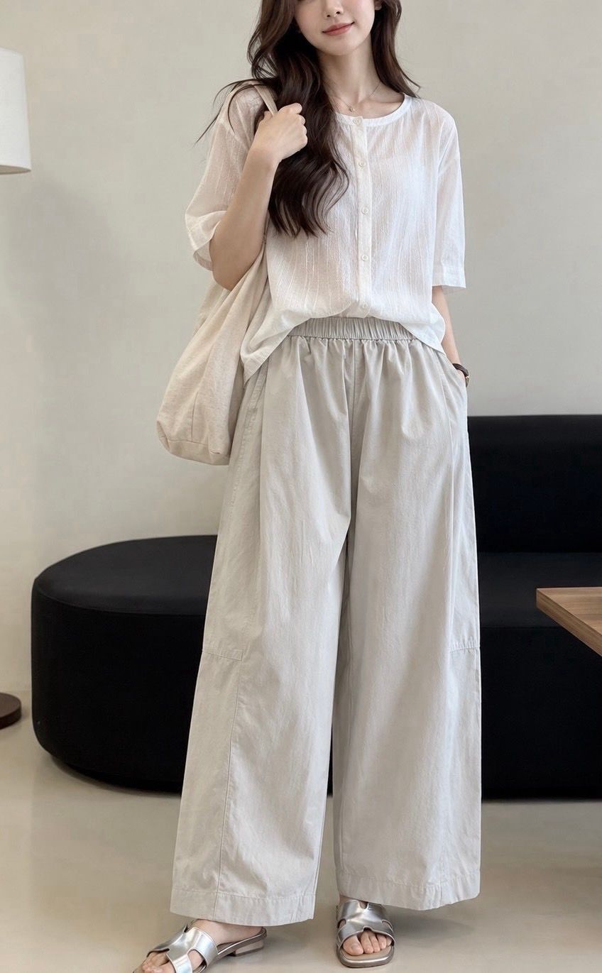 260920日常百搭鬆緊腰彎刀寬褲