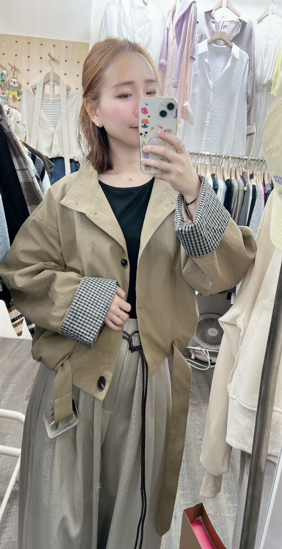 260920復古格紋袖口風衣外套