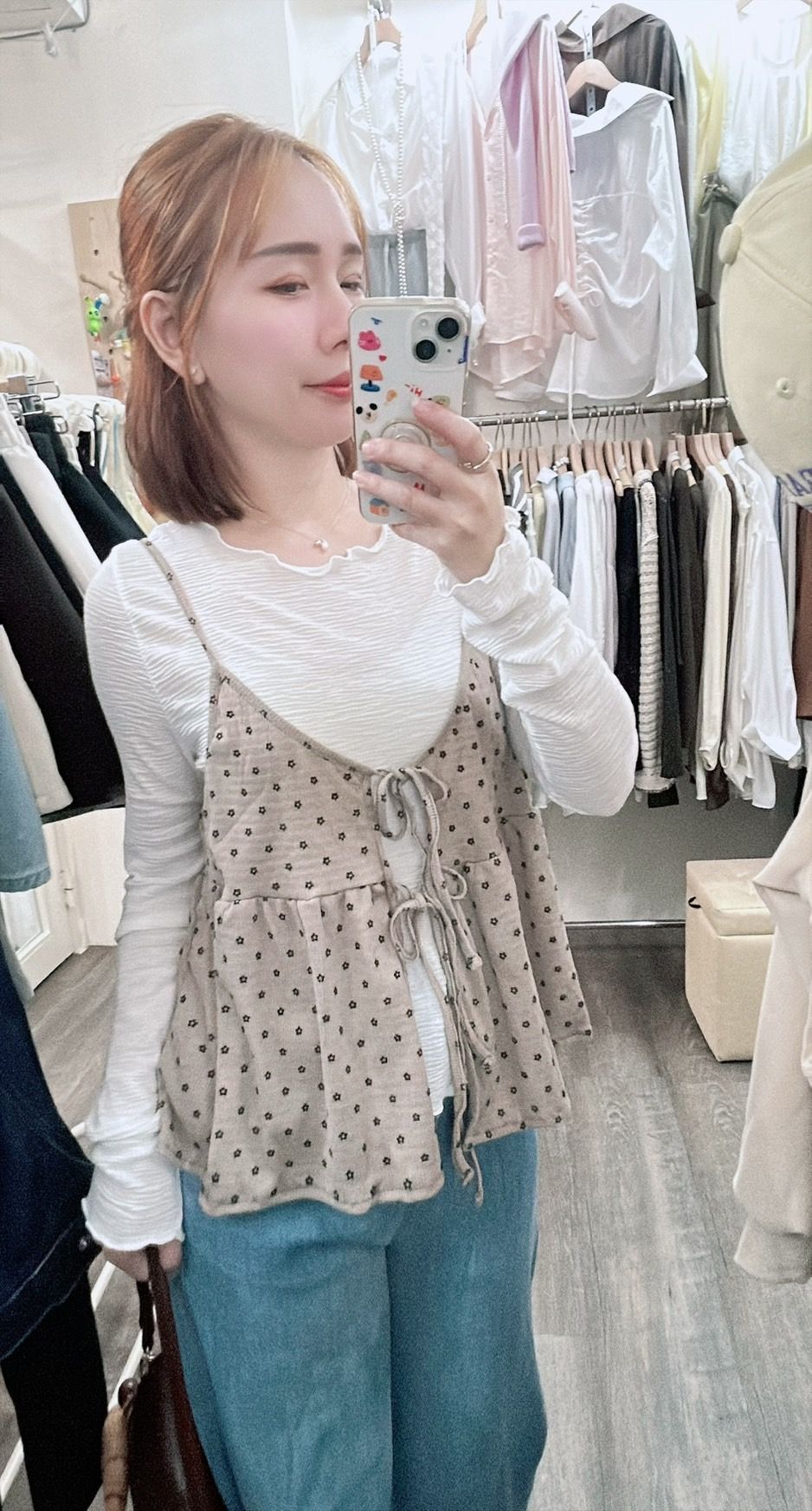 260920小碎花蝴蝶結細帶背心套裝