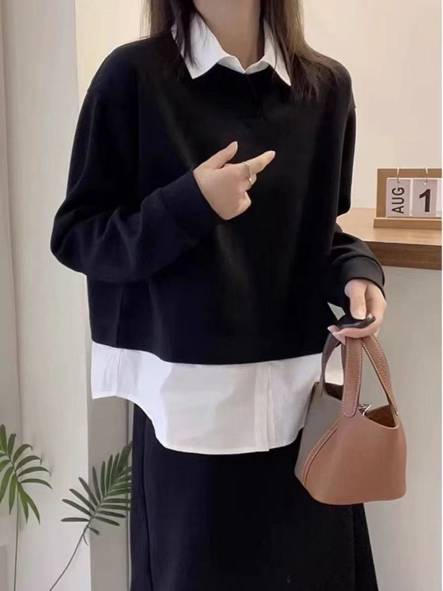260923韓系假兩件拼接襯衫