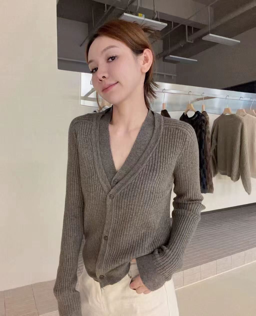 260929假兩件氣質針織開衫上衣