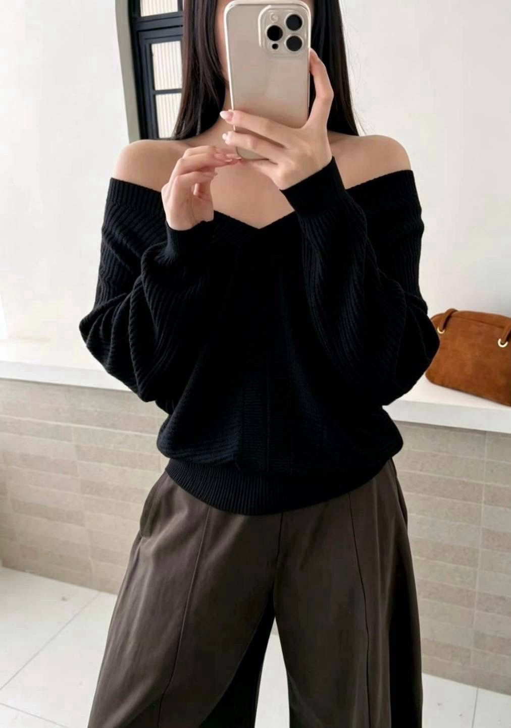 261007羊毛紗 V領慵懶針織上衣