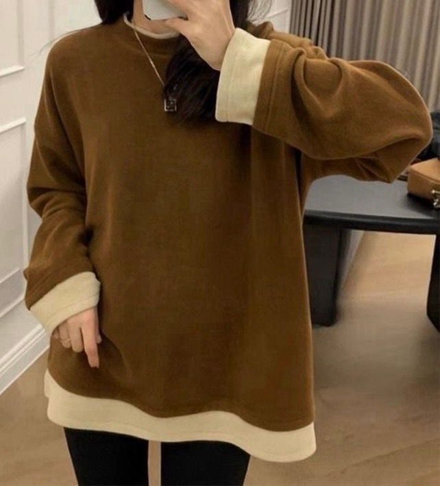 261012撞色假2件層次長袖上衣