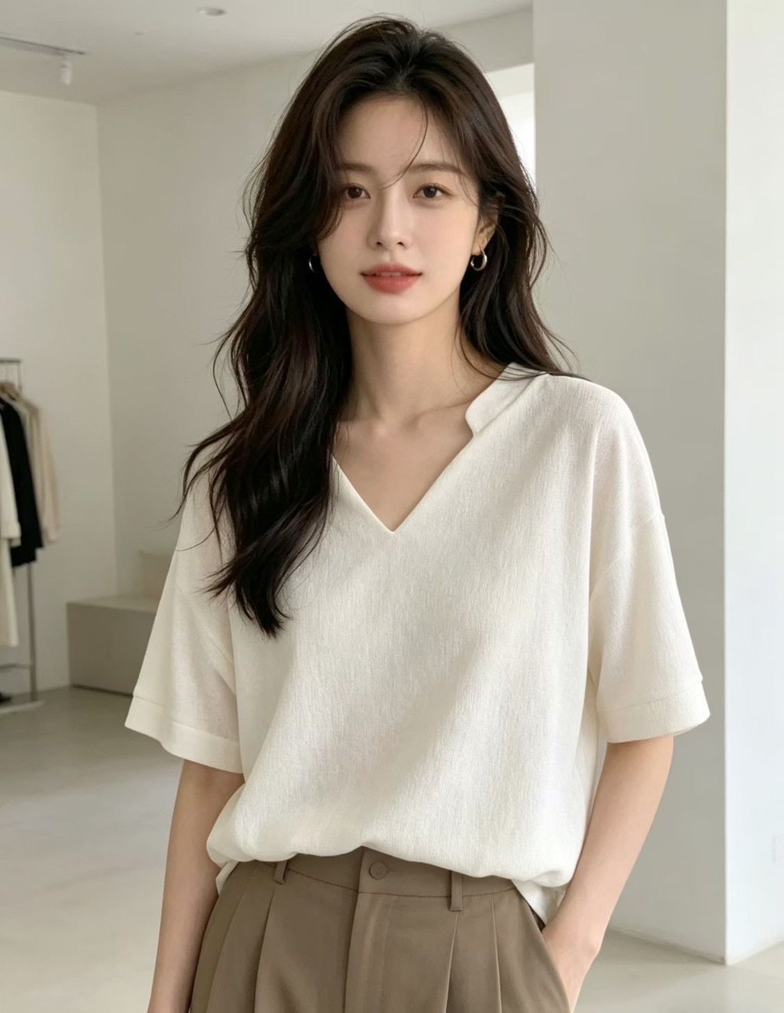 260702韓系V領亞麻紗上衣