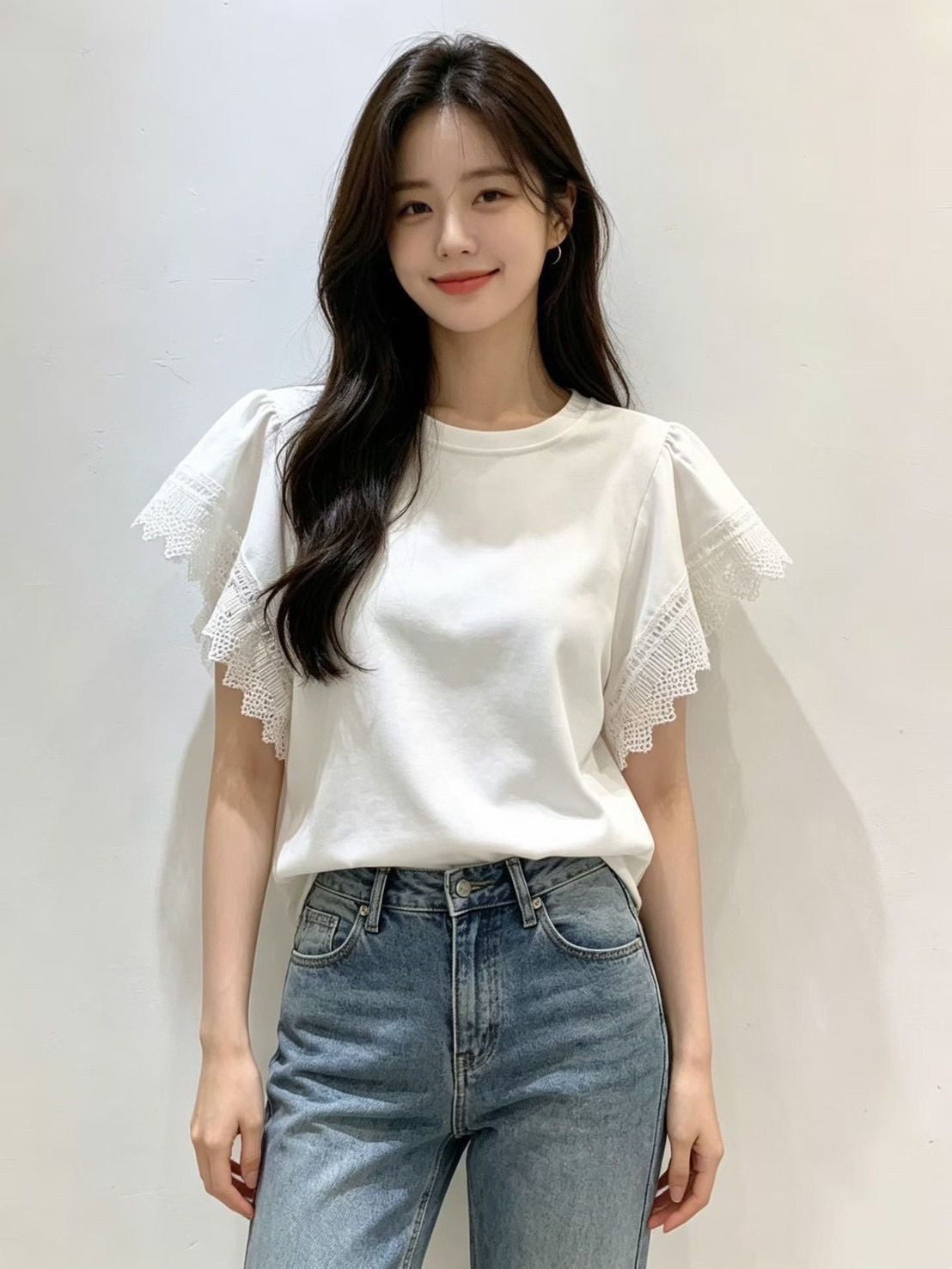 260704韓系溫柔優雅百搭質感蕾絲袖上衣