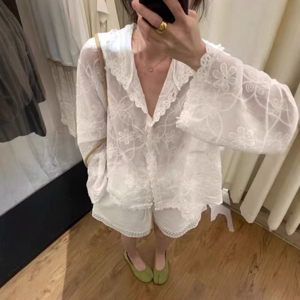 260704韓國清新簡約刺繡棉麻連帽外套