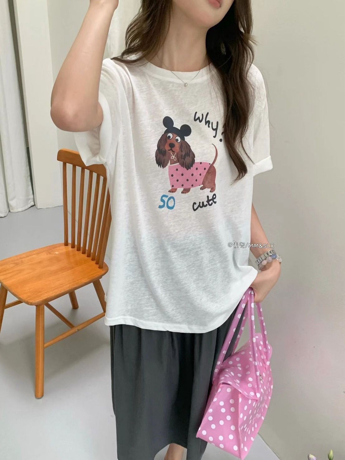 260704趣味米奇帽波點臘腸狗ㄒ恤