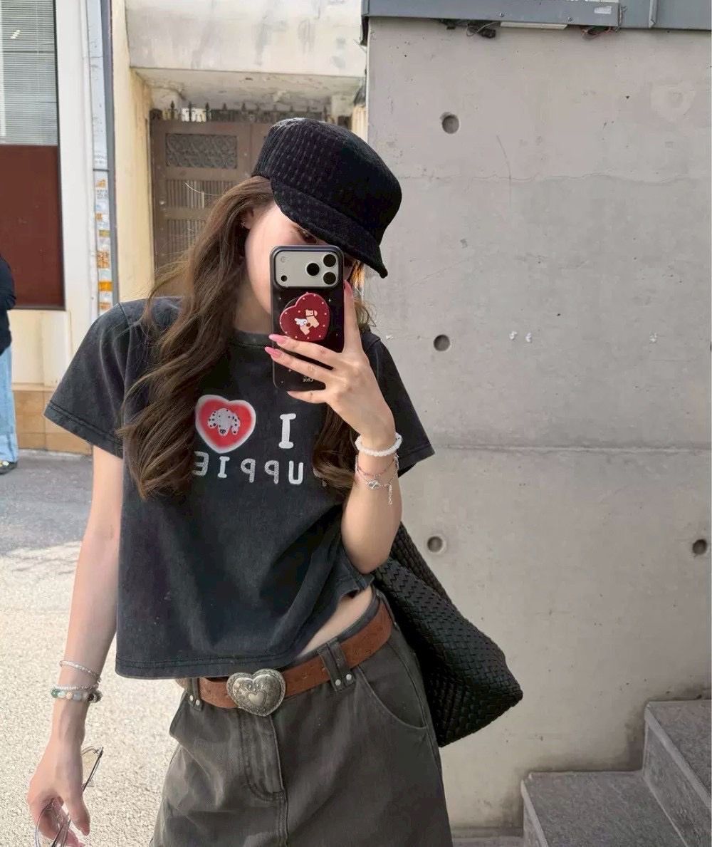 260704愛心狗狗印花短ㄒ恤