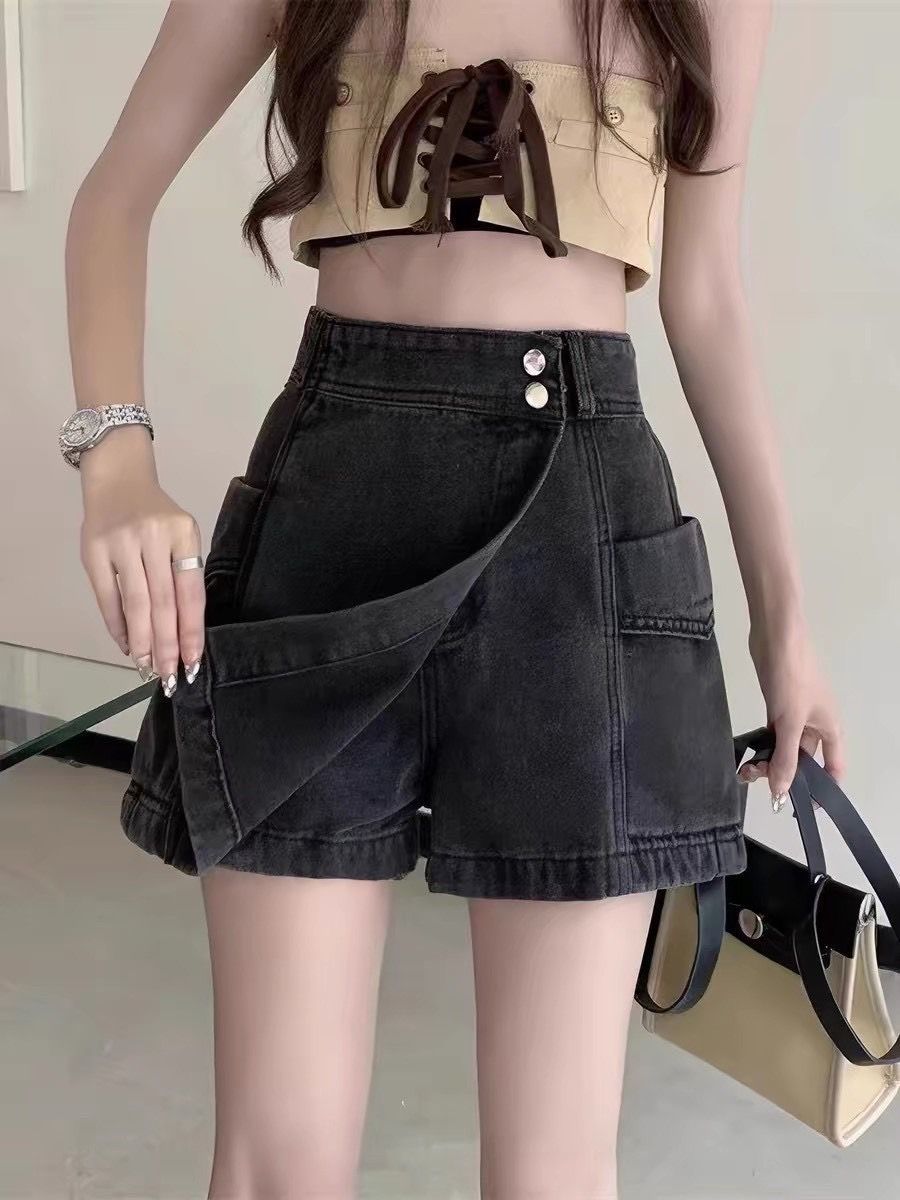 260705復古高腰不規則工裝褲裙
