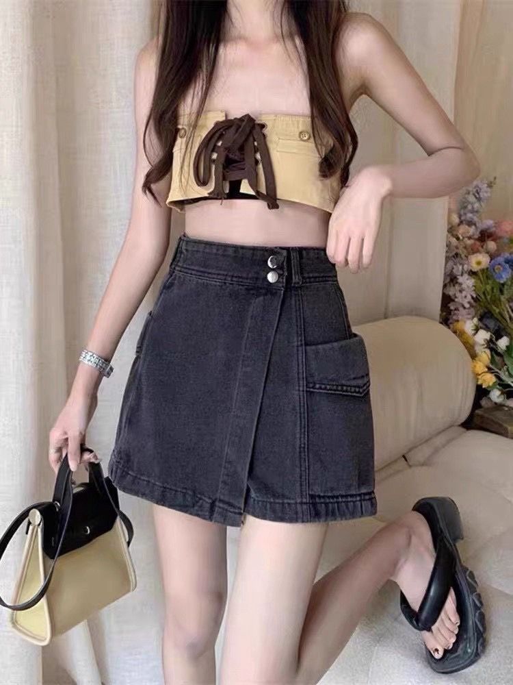 260705復古高腰不規則工裝褲裙