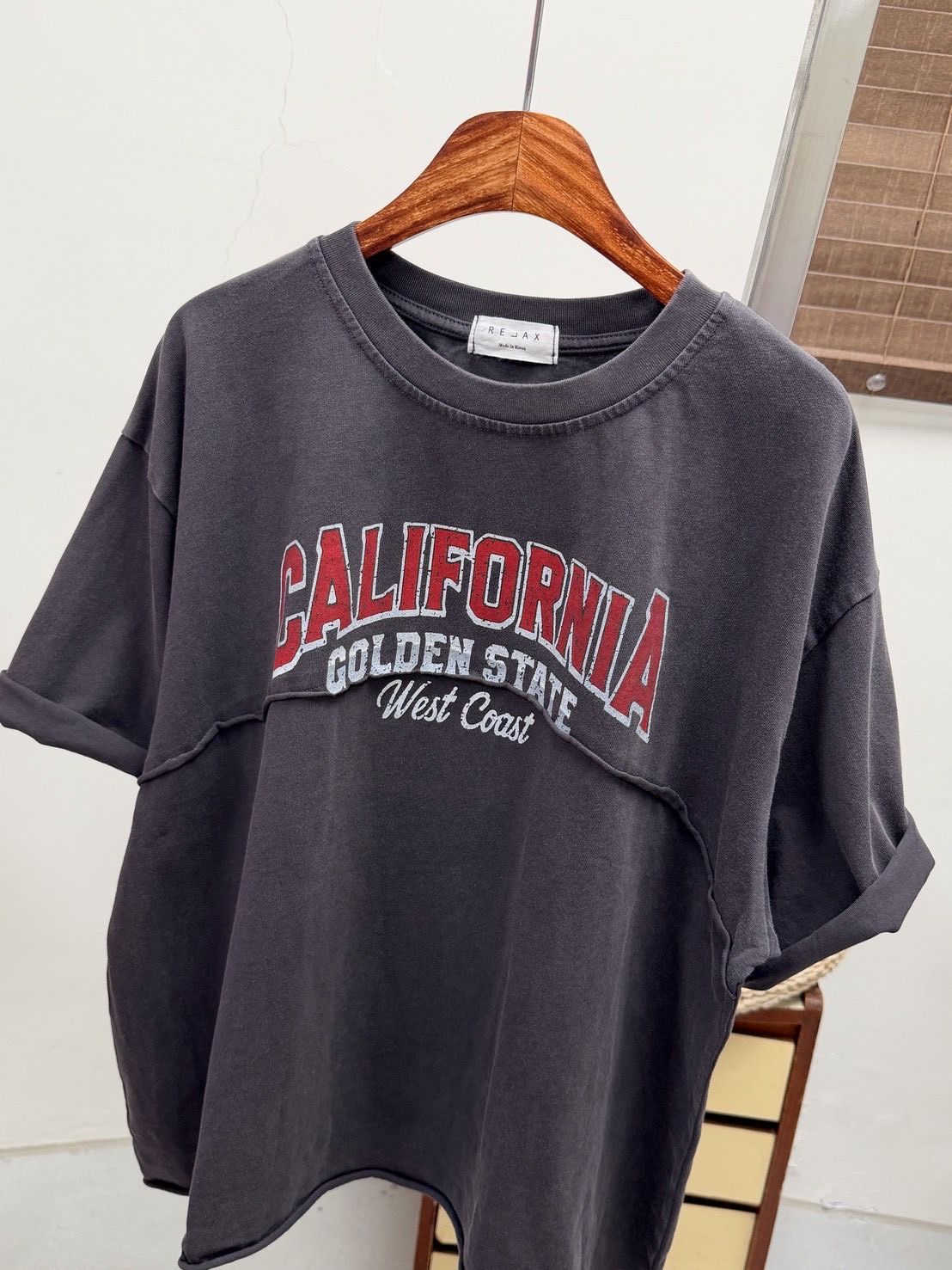 260705韓國復古砂洗剪接CALIFORNIA上衣