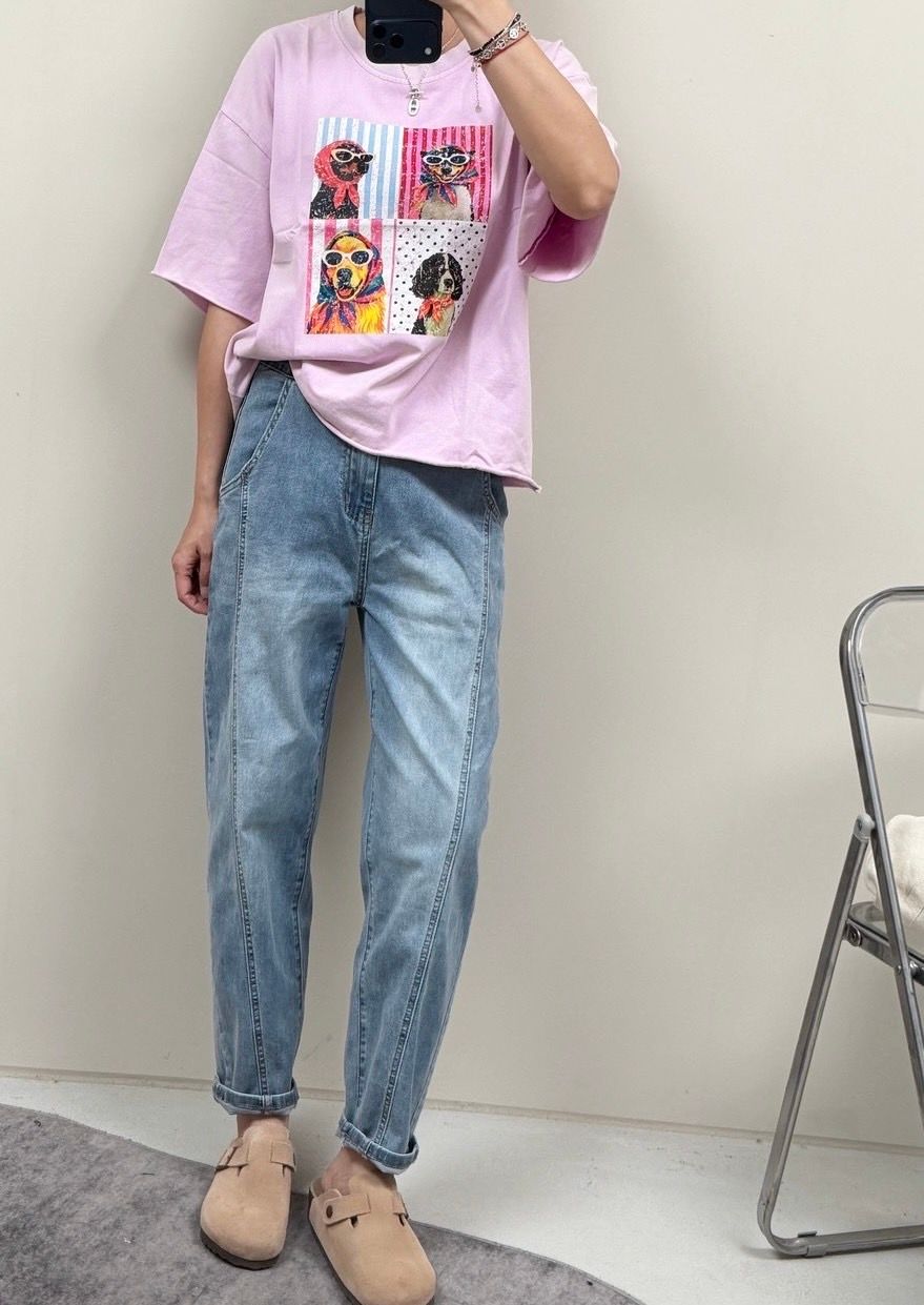 260705韓國小四格復古頭巾狗ㄒ恤