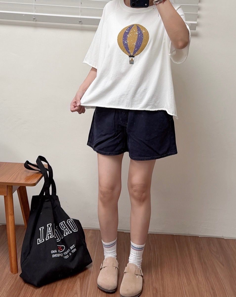 260705韓國小貓坐熱氣球水洗純棉面料ㄒ恤