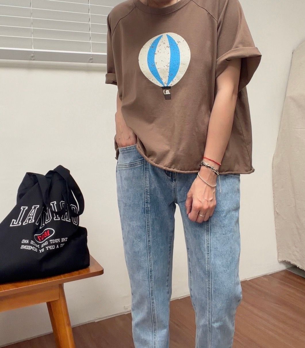 260705韓國小貓坐熱氣球水洗純棉面料ㄒ恤