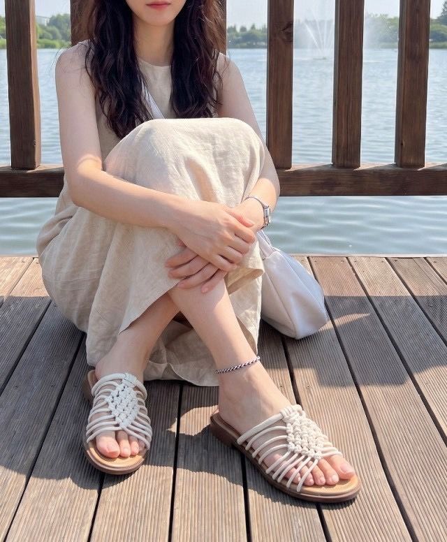 260710正韓度假編織風波西米亞編織平底拖鞋