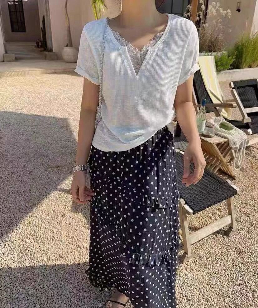 260711法式蕾絲拼接顯瘦上衣