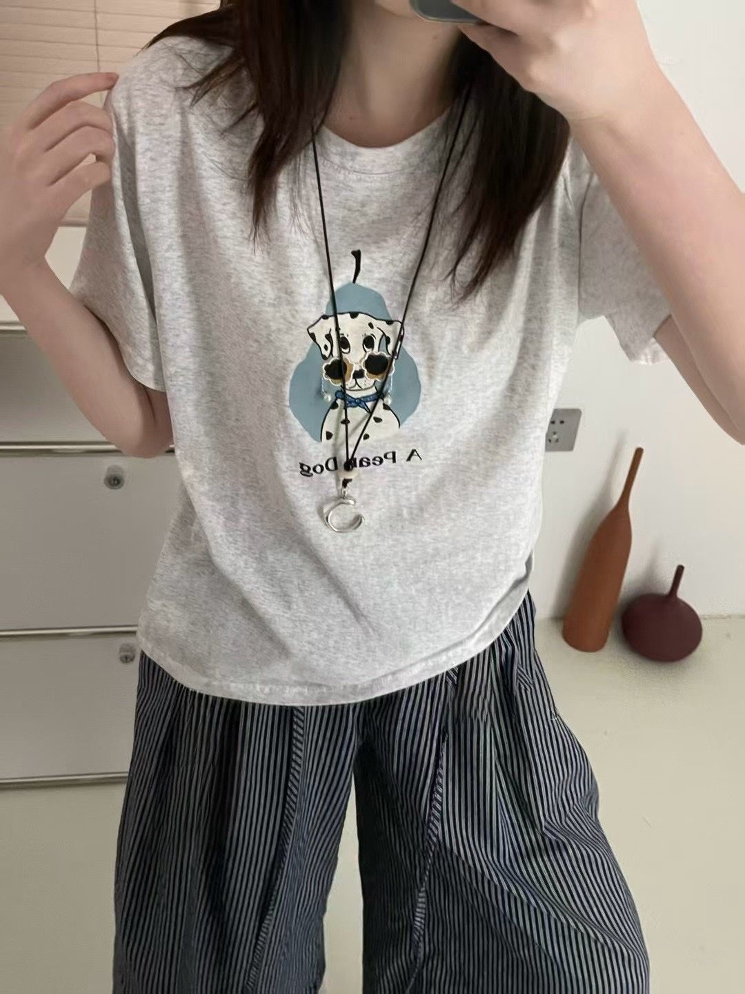 260711珍珠耳環萌犬印花ㄒ恤