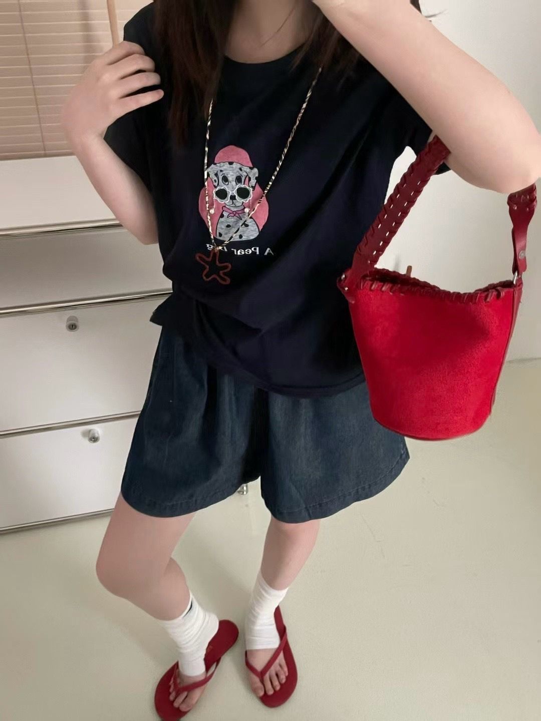 260711珍珠耳環萌犬印花ㄒ恤