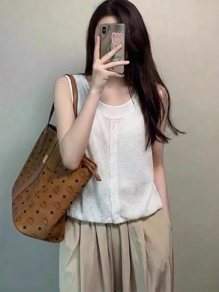 260713韓系疊穿假兩件花苞背心