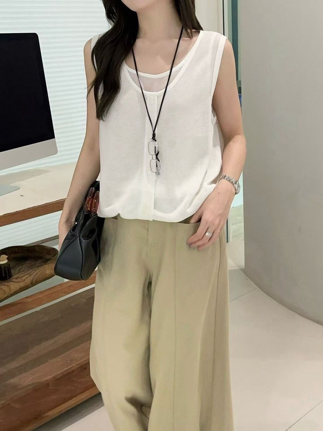 260713韓系疊穿假兩件花苞背心