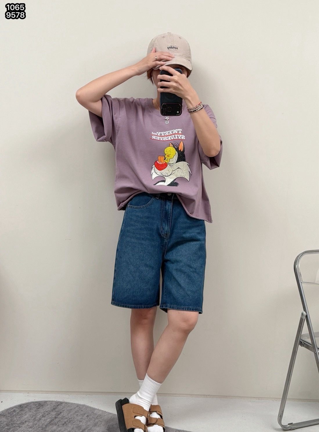 260716經典卡通傻大貓與崔弟ㄒ袖口下擺自然捲邊純棉水洗ㄒ恤