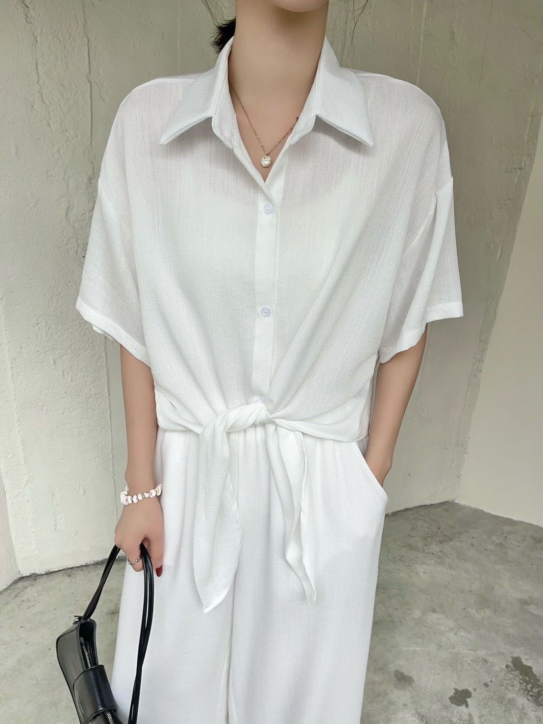 260717下綁帶棉麻襯衫