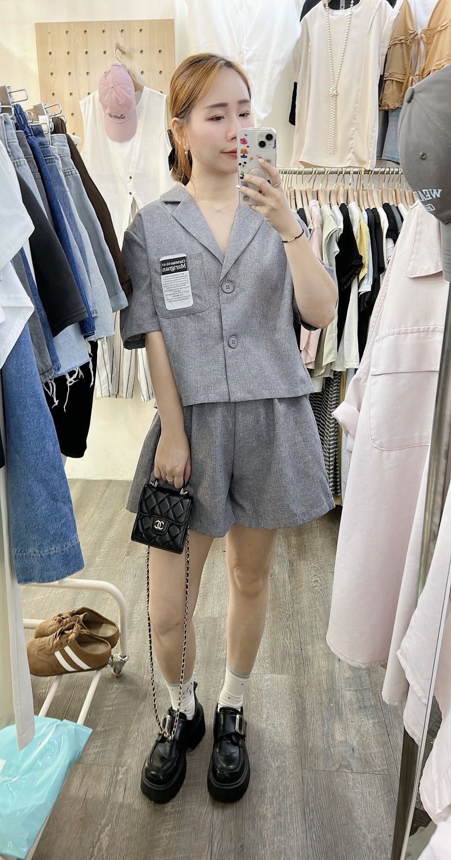 260723胸口英文標薄款西裝套裝