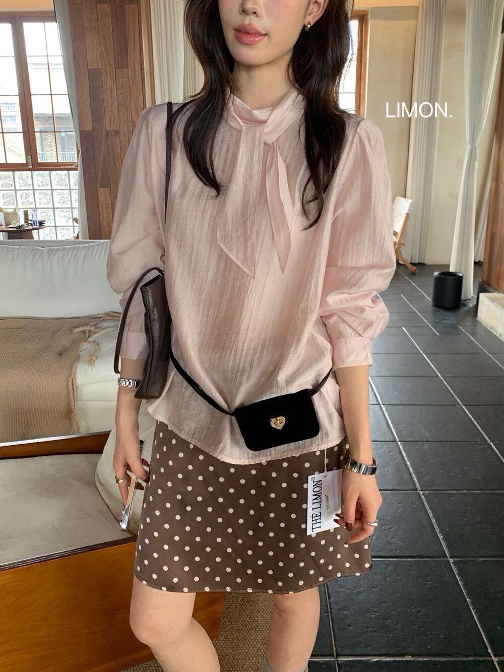 260723正版檸檬綠茶家溫柔氣質飄逸綁帶設計感通勤小衫