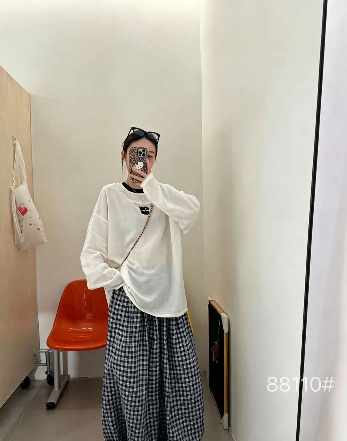260802韓系慵懶格紋燈籠褲