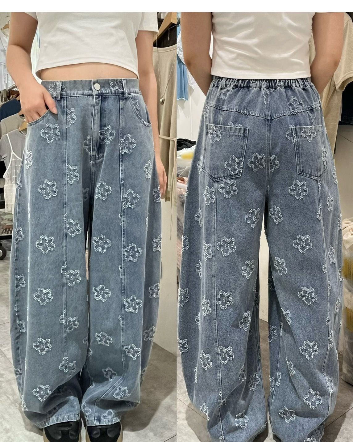 260809立體小花刺繡牛仔褲