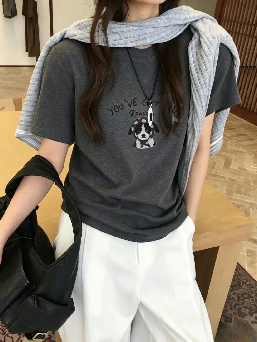 260816雲朵絨磨毛可愛小狗印花短ㄒ恤