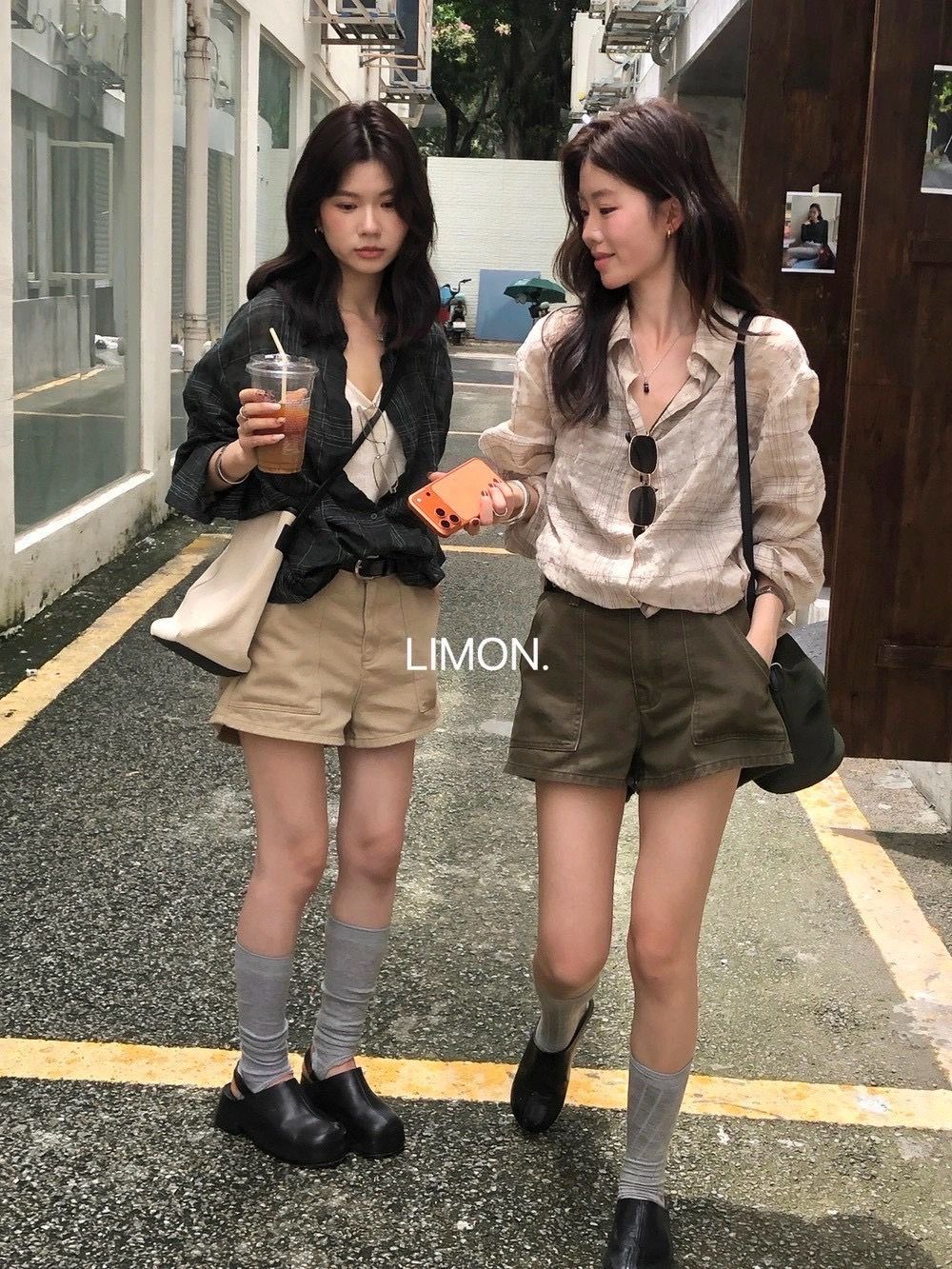 260817檸檬家綠茶極簡格調工裝顯瘦百搭牛仔短褲