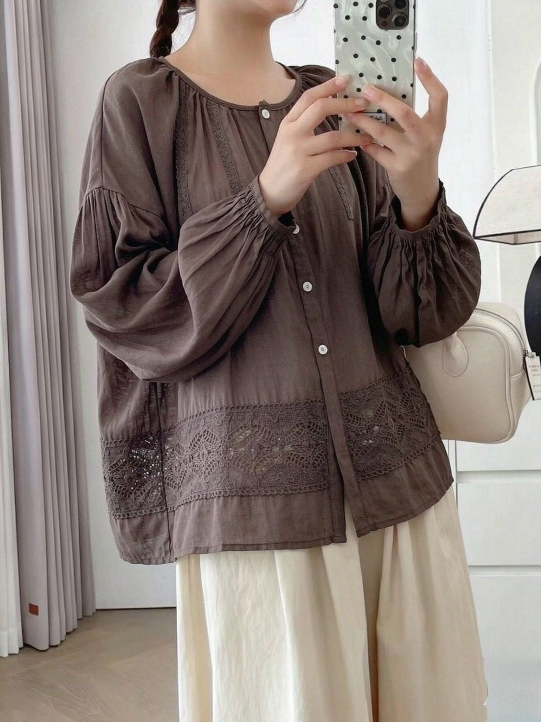 260825蕾絲拼接寬鬆上衣