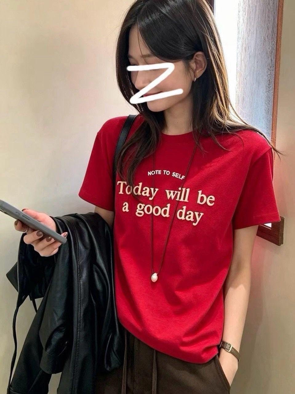 260827Good Day字母撞色磨毛ㄒ恤