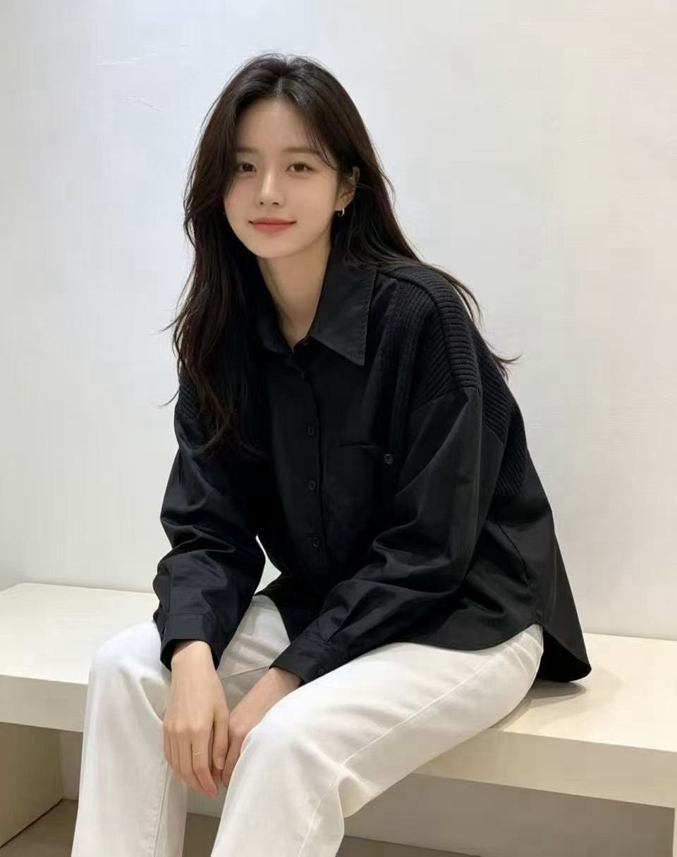 260910韓國設計感的異材質拼接襯衫