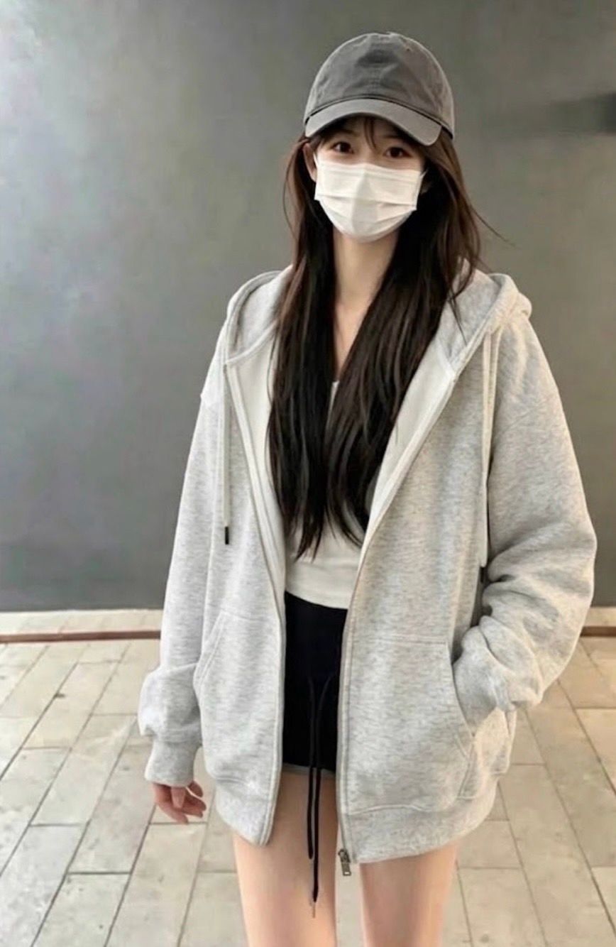 260912簡約顯瘦百搭減齡毛巾棉休閒拉鍊連帽外套