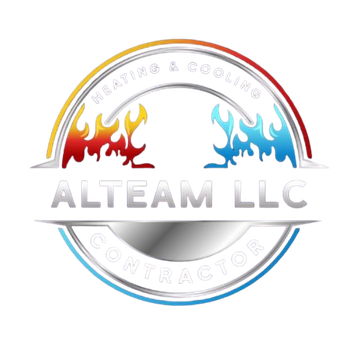 Logo for Altearn LLC, heating and cooling contractor. Features flames, text on a circular design, in red, blue, and white.
