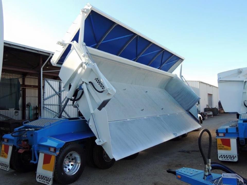 A Blue and White Dump Trailer — Aust. Advanced Trailer Sales & Service in Berrimah, NT