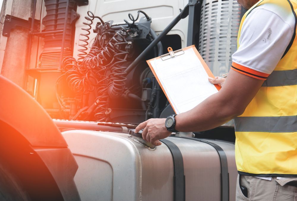 A Person in Safety Vest Inspecting a Truck — Aust. Advanced Trailer Sales & Service in Tiwi Islands, NT