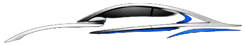 Sleek white concept car with black windows and blue accents, side view