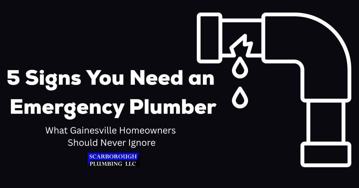 White outline of a pipe with a leak on black background; text: 